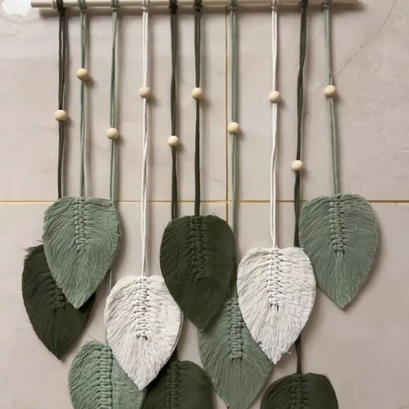 Boho Cotton Leaf Wall Hanging Macrame Tapestry - brown - Picture 2 of 4